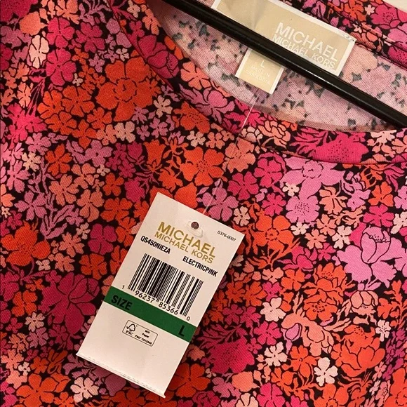 Michael Kors Pink and Orange Floral Short Sleeve Top NWTs - Picture 10 of 11